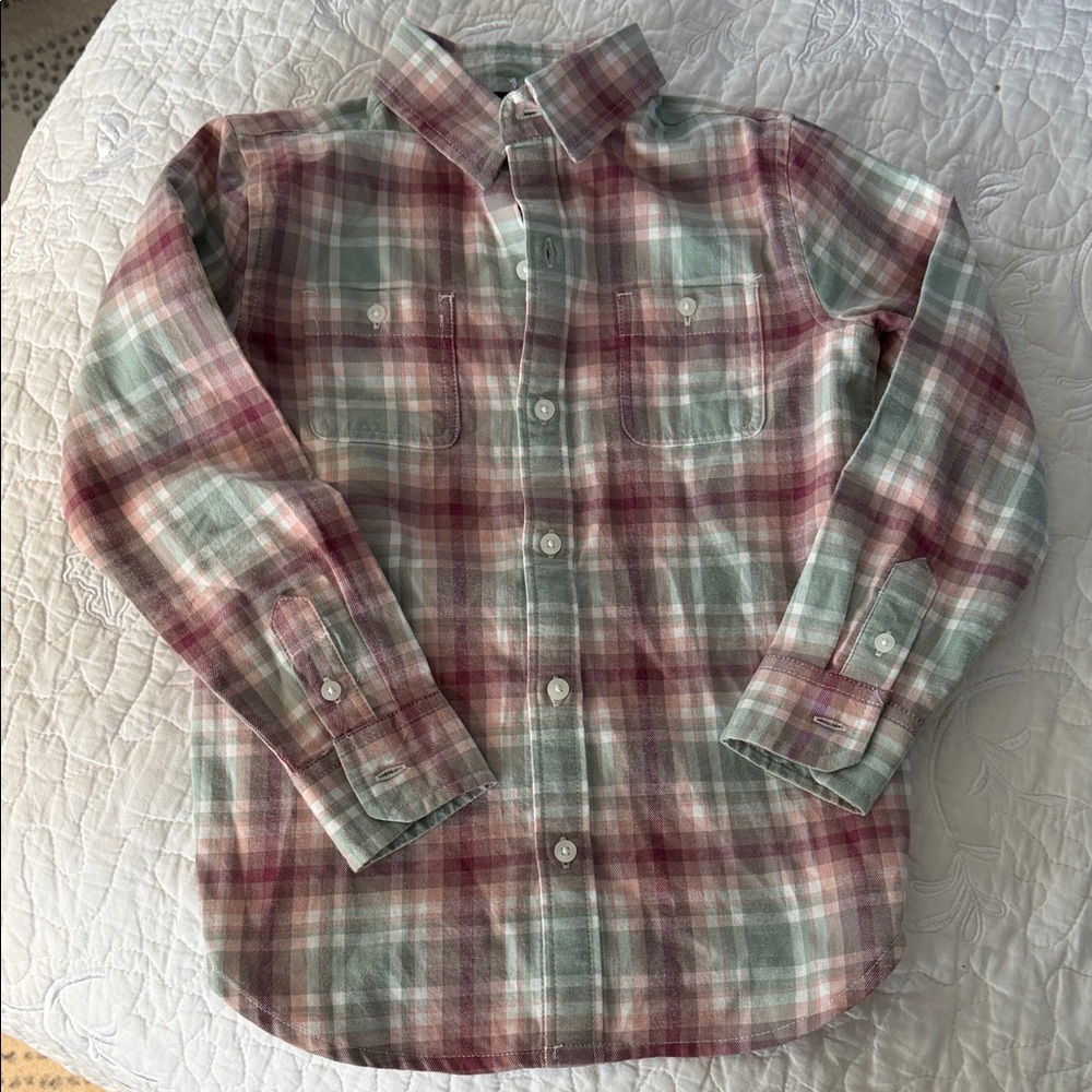 Janie and Jack Plaid Flannel Button-Down Shirt in Mauve and Green